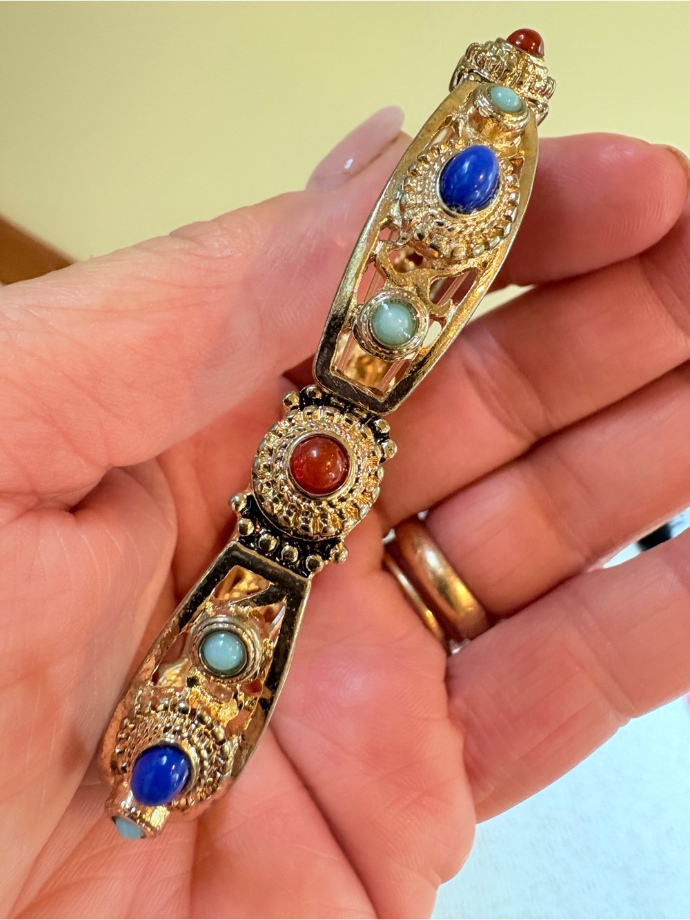 Multi-Stone Link Stretch Bracelet with Red and Light Blue Accents